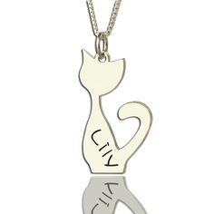 Personalized Sterling Silver Tiny Cat Name Necklace Cute Cat Pendant Charms Best Jewelry Gift the Kids Name Pendant, Fingerprint Jewelry, Necklace Love, Monogram Ring, Family Jewellery, Monogram Jewelry, Monogram Necklace, Custom Cat, Feather Necklaces