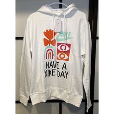 Men’s Nike Hoodie~Have A Nike Day~White/Colorful. Length-27” Width- 20” Any Questions Feel Free To Email Me. Thanks!! Shirts Nike, Nike White, Nike Hoodie, Nike Shirts, White Nikes, Men's Nike, Nike Men, Color White, Mens Shirts