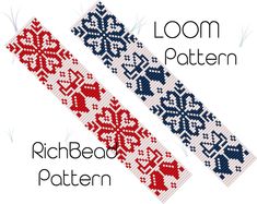 two red, white and blue bracelets are shown with the words loom pattern