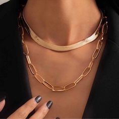 Questions? Leave A Comment Below! Gold Chain Necklace As Gift, Chic Rose Gold Chain Necklace As Gift, Chic Rose Gold Chain Necklace Gift, Trendy Rose Gold Chain Jewelry, Rose Gold Metal Chain Necklace, Rose Gold Plated Chain Necklace, Elegant Gold Layered Necklace With Chunky Chain, Elegant Layered Necklace With Chunky Chain Links, Gold-tone Chain Link Necklace For Gift