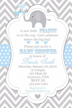 a baby shower is shown with an elephant on it