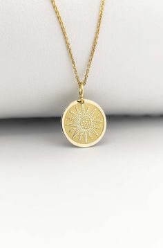 Welcome to ElegantGoldJewels,  Find all the information you need about your charm: Material of pendant: 14K Solid Gold Stamp: 585 (14K) Thickness: 0.5mm Jumpring Diameter: 4mm The pendant is available in 6 sizes: - 13mm / 0.52 inches - 15mm / 0.59 inches - 18mm / 0.70 inches - 20mm / 0.78 inches - 22mm / 0.86 inches - 24mm / 0.94 inches - 26mm / 1.02 inches - 28mm / 1.10 inches - 30mm / 1.18 inches Chains Information: Rolo Chain: -14K Real Gold - 0.70mm thick - Spring Ring Clasp - 16 inches / 40 Celestial 14k Gold Round Pendant Jewelry, Celestial Yellow Gold Charm Necklaces With Moon Phase, Celestial Yellow Gold Moon Phase Charm Necklaces, Celestial Medallion Necklace Gift With Round Pendant, Celestial Round Medallion Necklace For Gifts, Silver Medallion Necklace With Moon Charm, Symbolic Moon Charm Round Pendant Jewelry, Symbolic Jewelry With Round Moon Charm Pendant, Celestial 14k Gold Coin Pendant Jewelry