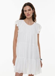 White Blouse Dress, Tiered Babydoll Dress, Dress Sites, Super Cute Dresses, Ruffle Mini Dress, Dress For Success, Scalloped Edges, Scalloped Hem, Flutter Sleeves