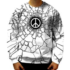 Peace Sweatshirt peace, symbol, sign, happiness, love, war, hippy, hippie, pacifist, pacifism, hope, freedom, culture, peaceful, antiwar, power, harmony, social, spiritual, spirit, demonstration, equality, sixties, 60s, black, white, break, broken, shatter, shattered, crack, cracks, cracked, graphic, grandio, design, grandeduc White Hoodie, Long Hoodie, White Sweatshirt, Hoodie Design, School Work, Unisex Design, Peace Symbol, Pastel Pink, Kangaroo Pocket