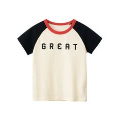 Add a pop of color to your little one's wardrobe with our Triple Tone GREAT Statement T-Shirt. Designed for maximum comfort and style, this shirt is perfect for any activity, from the park to playdates. Its vibrant design effortlessly combines playfulness and practicality, making it a must-have for daily wear. Features: Material: Composed of cotton, ensuring softness. Pattern Type: Features an animated illustration for a playful touch. Sleeve Length: Designed with long sleeves for coverage on co Trendy Cotton T-shirt For Playwear, Casual Letter Print T-shirt For Playtime, Casual Crew Neck T-shirt For Playwear, Cotton Tops With Letter Print For Playwear, Casual Graphic Print Tops For Playtime, Casual Letter Print Tops For Playtime, Trendy Cotton Tops For Playwear, Crew Neck Tops With Letter Print For Playtime, Cotton Tops With Letter Print For Playtime