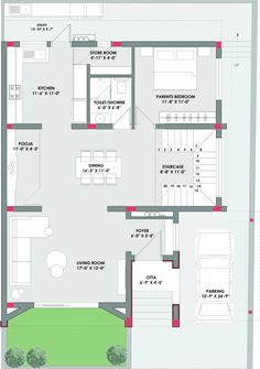 the floor plan for a two story house with an attached living room and kitchen area