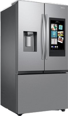 a silver refrigerator freezer sitting next to an appliance