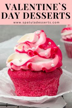 valentine's day desserts with pink frosting and sprinkles on top