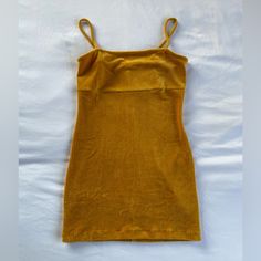 Wild Fable Gold Velvet Mini Dress Size Medium Nwot Never Worn! Perfect Condition. Spaghetti Straps Super Soft And Flattering Casual Fitted Cami Mini Dress, Yellow Stretch Dress With Spaghetti Straps, Yellow Fitted Mini Dress With Spaghetti Straps, Mustard Sleeveless Summer Mini Dress, Yellow Fitted Mini Dress Casual Style, Yellow Cotton Sundress With Spaghetti Straps, Casual Yellow Sleeveless Bodycon Dress, Mustard Sleeveless Mini Dress For Summer, Yellow Cotton Mini Dress With Spaghetti Straps