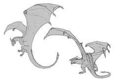 a drawing of two large dragon like creatures