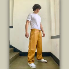 Material: 100% Genuine Leather Yellow Pants Outfit Men, Yellow Men Outfit, Yellow Shirt Outfit, Yellow Pants Outfit, Mustard Yellow Outfit, Mustard Yellow Pants, Mustard Pants, Masc Outfits, Shirt Outfit Men