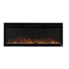 an electric fireplace with flames on the side