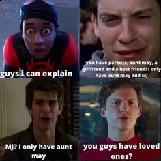 the many faces of spider - man and other characters in movies, with caption that reads