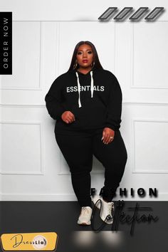 Plus Size Letter Print Hoodie Sweatshirt and Pants Set Black Urban Sweats With Letter Print, Black Urban Sweatshirt With Letter Print, Black Hooded Sweats With Letter Print, Sporty Black Tracksuit With Letter Print, Delta Sigma Theta Sweatshirts & Hoodies, Autumn Sleeve, Letter Print Hoodie, Two Pieces, Letter Prints