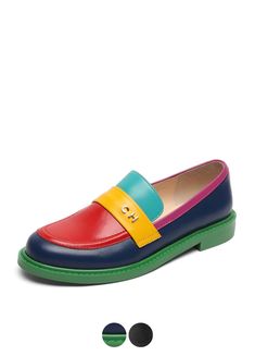 Multicolor Leather Shoes With Round Toe For Business, Multicolor Leather Business Shoes With Round Toe, Multicolor Leather Slip-on Loafers, Office Loafers With Rubber Heel Cap And Round Toe, Multicolor Slip-ons With Rubber Sole And Round Toe, Multicolor Leather Loafers For Formal Occasions, Multicolor Leather Formal Loafers, Slip-on Calf Leather Flats With Round Toe, Leather Flats With Contrast Sole And Round Toe