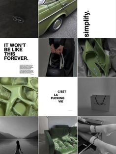 a collage of photos with green furniture and words that read it won't be like forever