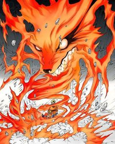 an orange and black dragon with red flames on it's face