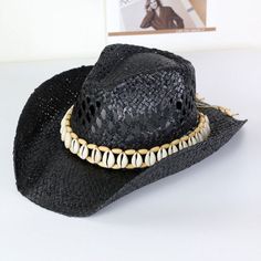 Size : One Size Material : 100% Paper Handmade Handmade Casual Straw Hat For Rodeo, Casual Handmade Straw Hat For Rodeo, Handmade Black Straw Hat For Beach, Black Straw Hat For Country Events In Summer, Black Handmade Sun Hat With Curved Brim, Handmade Straw Hat For Country Events And Beach Season, Trendy Straw Hats For Festival, Trendy Straw Hats For Festivals, Handmade Black Wide Brim Straw Hat