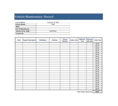 the vehicle maintenance record is shown in this document