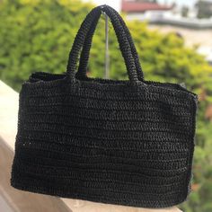 The black raffia bag is a medium size bag.   The inside of the straw bag is lined.   The crochet bag is preferred because its inner volume is very large.   It has a boho style as its look is shabby.   With the raffia bag model, shopping olaj is suitable for all daily use.   width of bag 38 cm size of the bag 27 cm depth of bag 17 cm bag handle height 10 cm Carefully Handcrafted, Unique Designs As a knitting instructor, I personally handcraft each and every item with great care. Most of my produc Minimalist Handbag, Medium Tote Bag, Bag Model, Raffia Bag, Love Black, Medium Tote, Black Tote, Boho Stil, Bag Handle