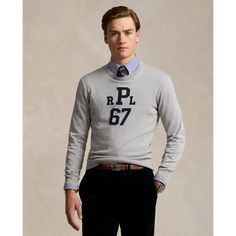 In collegiate-style letters this fine-knit sweater features a Polo Ralph Lauren monogram and number that nods to our founding year. Our signature Pony is embroidered at the right hem. Classic Long Sleeve Sweater With Logo Detail, Classic Winter Sweater With Letter Print, Classic Winter Letter Print Sweater, Classic Crew Neck Sweater With Embroidered Logo, Classic Fall Sweatshirt With Logo Detail, Classic Crew Top With Embroidered Logo, Classic Crew Tops With Embroidered Logo, Classic Crew Neck Tops With Embroidered Logo, Collegiate Fall Sweater With Embroidered Logo