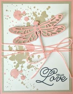 a card with a dragonfly on it and the words hello love written in black ink