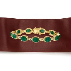 Ross-Simons - 13.00ct t. w. Emerald, .21ct t. w. Diamond Bracelet Over Sterling. 7". A sophisticated classic, this bracelet features 13.00 ct. t. w. rectangular cushion-cut emeralds sparked by .21 ct. t. w. diamonds in polished 18kt yellow gold over sterling silver. Double-latch safety. Box clasp, diamond and emerald bracelet. Emerald birthstones are the perfect gift for May birthdays. Oval Tennis Bracelet With Diamond Accents For Formal Events, Oval Tennis Bracelet With Diamond Accents For Formal Occasions, Elegant Oval Tennis Bracelet For Anniversary, Classic Gemstone Diamond Bracelet For Formal Occasions, Classic Diamond Gemstone Bracelet For Formal Occasions, Classic Diamond Bracelet With Gemstone For Formal Occasions, Classic Formal Diamond Bracelet With Gemstone, Elegant Green Oval Diamond Bracelet, Classic Oval Bracelets For Formal Occasions