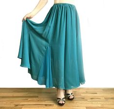 Teal chiffon maxi skirt with inserts. Flared. Sz S. New. for belly dance or show  | eBay Teal Skirt, Chiffon Maxi Skirt, Chiffon Maxi, Teal Colors, Brands Outlet, Belly Dance, Maxi Skirt, Chiffon, Women Accessories