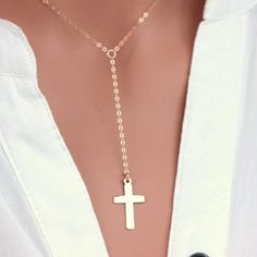 "14k Gold Fill Cross Y necklace. All metal components onto 14k Gold Fill. It could be Sterling Silver as well. Choose from Metal and length drop down box. The necklace make of .. -14k Gold Fill / Sterling Silver Infinity Charm, -14k Gold Fill /Solid Sterling Silver 2.9x21.8mm 21ga Cross and -14k Gold Fill or Sterling silver cable chain with spring claw . -Chain length will be 16\" 17\" 18\" or 19\" without measurement Cross Dangle. -Come up with beautiful ribbon gift box and -One set of care ins Cross Necklace With Adjustable Chain Crucifix As Gift, Crucifix Cross Necklace With Clavicle Chain As Gift, Gold Cross Lariat Necklace As Gift, Crucifix Cross Necklace With Adjustable Chain As Gift, Adjustable Cross Lariat Necklace, Minimalist Cross Necklace With Clavicle Chain, Clavicle Chain Cross Necklace, Formal Yellow Gold Crucifix Cross Necklace, Gold Hallmarked Cross Necklace As A Gift