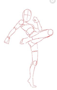 a drawing of a man kicking a ball with his leg in the air and one arm out