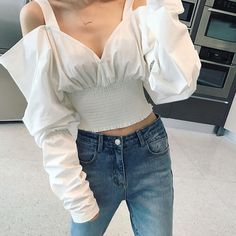 Brand New Off Shoulder White Shirt. Waist Part Is Stretchable And The Sleeve Is Pretty Loose. Same To Zara Size M. Trendy Cropped Top For Brunch, Casual Brunch Crop Top Blouse, Casual Crop Top Blouse For Brunch, Casual Fitted Shirt For Brunch, Casual Cropped Tops For Brunch, White Button Down, Shoulder Shirts, Khloe Kardashian, Art Clothes