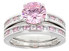 Bella Luce® pink and white diamond simulants 4.74ctw round, rhodium over sterling silver ring set. Measures approximately 0.88" L x 0.38" W and is not sizable. Diamond equivalent weight is 2.87ctw. Cheap Pink Wedding Sets, Pink Cubic Zirconia Rings With Diamond Accents, Formal Pink Sterling Silver Diamond Ring, Pink Sterling Silver Crystal Ring For Formal Occasions, Pink Cubic Zirconia Crystal Ring, Fine Jewelry, Sterling Silver Rings Set, Silver Ring Set, Diamond Simulant, Man Made Diamonds