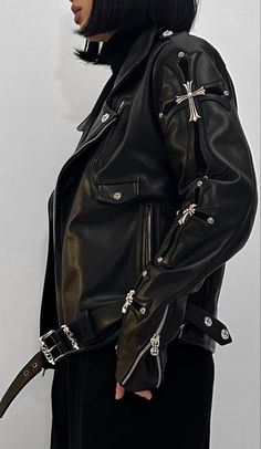 Chrome Hearts Leather, Brand Ideas, Fire Fits, Grunge Style, Chrome Hearts, Black Leather Jacket, Dream Clothes, Handmade Jewellery, Fashion Killa