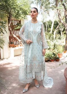 Sky Blue Embroidered Pakistani Salwar Kameez Dupatta Salwar Suit Pakistani Salwar, Pakistani Salwar Kameez, Chiffon Collection, Pink Chiffon, Organza Dupatta, Salwar Suit, Silk Dyeing, Blue Outfit, Best Wear