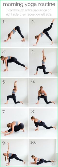 a woman is doing yoga poses with her hands in the air