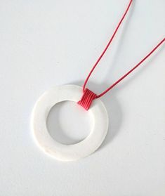 Minimalist red white ceramic necklace / circle necklace / | Etsy Minimalist White Round Necklace, Modern White Necklaces For Everyday, Simple White Round Pendant Necklace, White Circular Necklace For Gifts, White Circular Necklace For Gift, Minimalist White Circle Necklace, Porcelain Jewellery, Necklace Ceramic, Simple Pendant