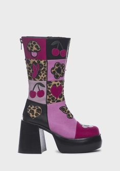 Delia's by Dolls Kill Patchwork PU Leopard Platform Boots - Multi Delias Clothing, Patchwork Boots, Patchwork Coat, Funky Shoes, Shoes Pink, Boot Brands, Dream Shoes, Fashion Shop, Platform Boots