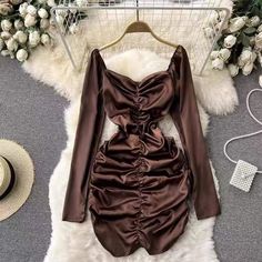 Hip wrap dress, retro, square collar, pleats, waist, light mature wind long sleeve dressMaterial:blendedStyle:sexyColor:red,black,brown,pink,grayFeatures:vintage,pleated,square neckSize:(cm):S,M,L,XL,2XL,3XL 1inch=2.54cm,1cm=0.39inchS:bust:84,waist:68,length:104&ltp&gtM:bust:88,waist:72,length:105</p>&ltbr/>&ltp&gtL:bust:92,waist:76,length:106</p>&ltbr/>&ltp&gtXL:bust:96,waist:80,length:107</p>&ltbr/>&ltp&gt2XL:bust:100,waist Dress Retro, Satin Dress, Different Fabrics, Retro Dress, Aesthetic Outfits, Satin Dresses, Dress Materials, Teen Fashion, Homecoming