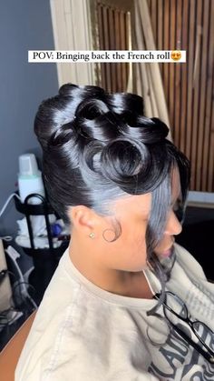 Silk Press Updo Hairstyles, Natural Hair Updo Wedding, French Roll Hairstyle, Black Hair Updo Hairstyles, French Roll, Back To The 90s, Curly Crochet Hair Styles, Roll Hairstyle, Updo Styles