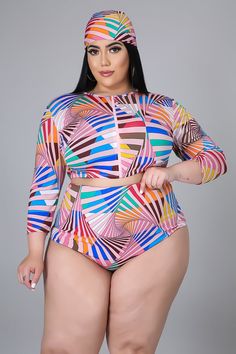 Arya 3pc. Swimsuit – Curvy Girl Styles Boutique Fitted Long Sleeve Two-piece Set For Summer, Fitted Multicolor 2-piece Set, Fitted Matching Set For Beach, Fitted Matching Beach Set, Fitted Two-piece Swimwear For Spring, Fitted Two-piece Beachwear Set, Fitted 3-piece Set For Summer, Fitted 3-piece Summer Set, Fitted Multicolor Two-piece Set