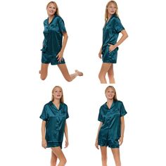 This women's satin pajama set from Alexander Del Rossa would be a great addition to any wardrobe. The short sleeved pajama top features a button down front, two front pockets and a collar with contrasting trim. The bottoms feature an elastic waist for a comfortable fit. If you're not completely satisfied with this pajama set returns are accepted. Satin Sleepover Set With Short Sleeves, Satin Short Sleeve Sleepover Sets, Satin Short Sleeve Bedtime Set, Satin Bedtime Set With Short Sleeves, Satin Bedtime Sets With Short Sleeves, Short Sleeve Satin Sets For Home, Satin Sets With Short Sleeves For Home, Satin Pajamas Set, Satin Pajama Set