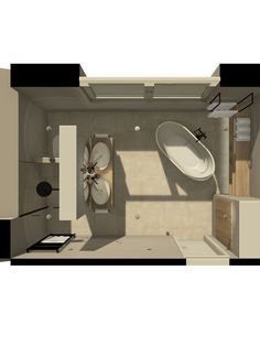 an overhead view of a bathroom and living room in a small space with no furniture