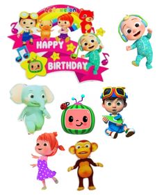 various cartoon characters with happy birthday signs