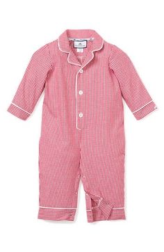 Softly brushed and extremely breathable, these gingham-checked pajamas are made from a lightweight cotton-blend that will keep baby comfy—and festive-looking. Meets Consumer Product Safety Commission's flammability standards for children's sleepwear 50% cotton, 50% modacrylic Machine wash, dry flat Imported Romper Pajamas, Gingham Romper, Winter Romper, Christmas Pajamas Kids, Vintage Boy, One Piece Pajamas, Gingham Print, Gingham Check, Kids Pajamas