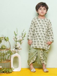 **Specifications : Please visit our brand store** https://www.etsy.com/in-en/shop/AJDezines?ref=seller-platform-mcnav Kurta : Animal Print Kurta made in cotton fabric with front button opening. Dhoti : Dhoti made in cotton fabric, detailed design printed on border with elasticated waist Specially handcrafted clothing for the perfect look and comfort for the festive season 2 Pc Set : 1 Kurta, 1 Dhoti Care: Gentle Handwash. Made in the auspicious color palette and crafted in soft cotton, this dhot Diwali Outfits, Boys Kurta, Dhoti Pants, Brand Store, Mandarin Collar, Festival Wear, Diwali, Desi, Boy's Clothing