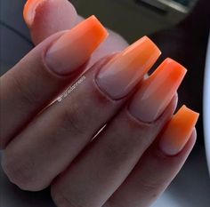 Orange And White Ombre Nails, Ombré Orange Nails, Ombre Orange Nails, Orange Ombré Nails, Nail Art Orange, Ombre Nail Art, Orange Acrylic Nails, Pink Gellac