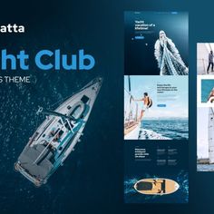 the yacht club website is displayed on a dark blue background with images of boats and people