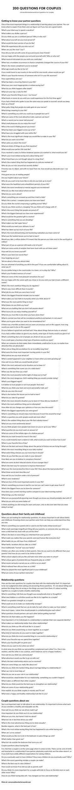 200 Questions for couples - The best list of questions for relationships Truth Or Dare Questions For Couples Relationships, Question List For Couples, Qna Questions For Couples, 200 Questions To Ask Your Partner, Chat Games For Couples, Partner Question Game, Question Game For Couples Relationships, List Of Questions For Couples, Questions To Get To Know Your Partner