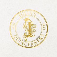 the logo for julia's quinceauera is shown in gold on a white background