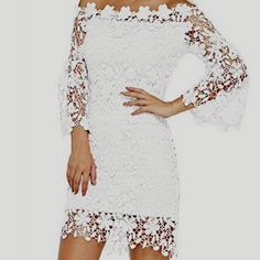 Auxo Women Off The Shoulder Floral Lace Long Sleeve Vintage Cocktail Party Dress. Polyester + Spande, Super Soft, Stretchy, Skin-Friendly, And Lightweight. Auxo Women's Off Shoulder Floral Lace Dress Gives A Vintage Flared Sleeve. Perfect Dress For A Cocktail Party Or Summer Wedding. Size S Nwt Elegant Off-shoulder White Lace Dress, White Lace Dress For Summer Party, White Off-shoulder Lace Dress, White Off-shoulder Lace Mini Dress, White Off-shoulder Lace Dress For Party, White Long Sleeve Lace Cocktail Dress, White Mini Dress With Lace Patchwork, White Lace Dress For Spring Party, Vintage Cocktail Party